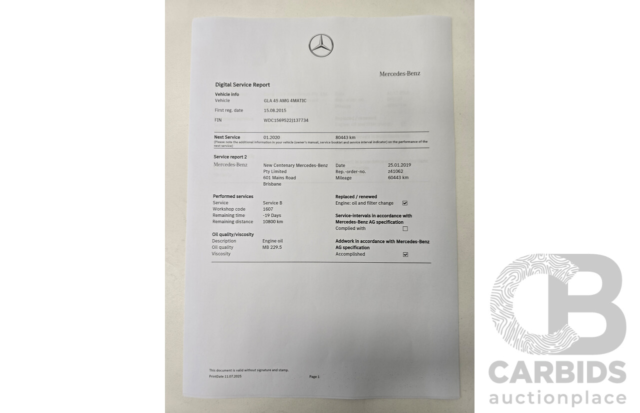 6/2015 Mercedes Benz GLA45 AMG 4matic (AWD) X156 MY15 4d Wagon Cosmos Black Metallic Turbo 2.0L