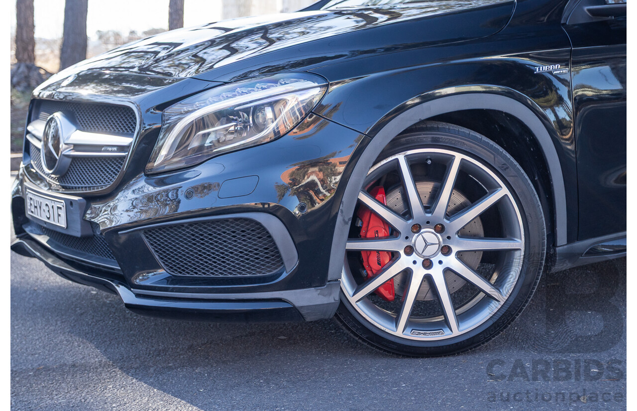 6/2015 Mercedes Benz GLA45 AMG 4matic (AWD) X156 MY15 4d Wagon Cosmos Black Metallic Turbo 2.0L