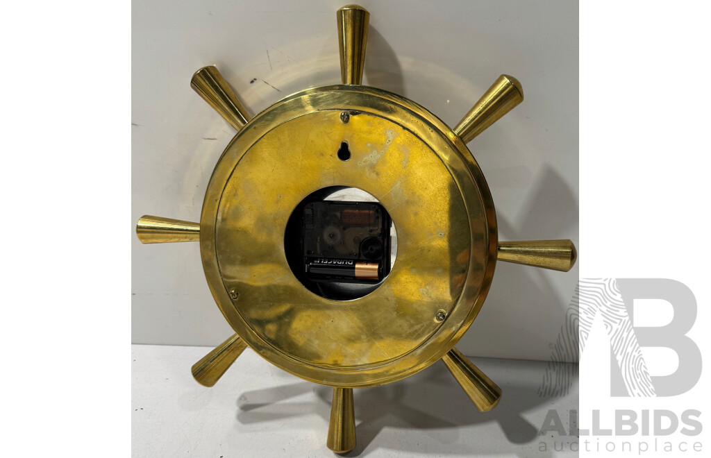 Reproduction Quartz Brass Wall Clock in Ship Helm Form