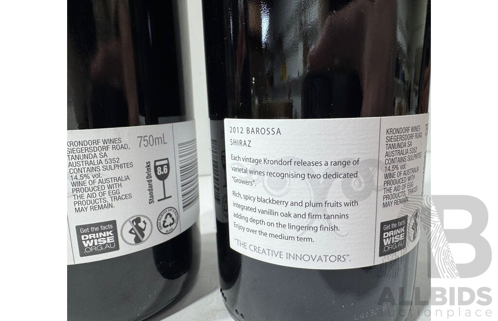 Two Bottles of Krondorf Scalzi & Schwarz Shiraz Vintage 2012 & 2013