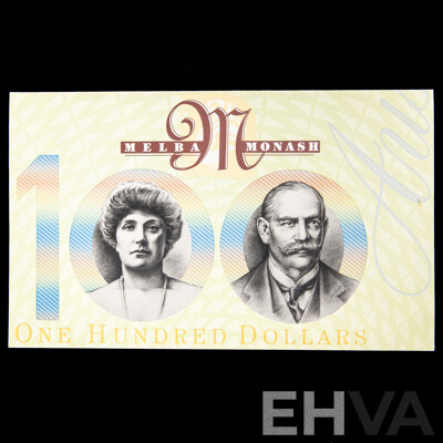 Rare Australian 1996 One Hundred Dollar Specimen Note Number 0717, Fraser/Evans AA 96 000000