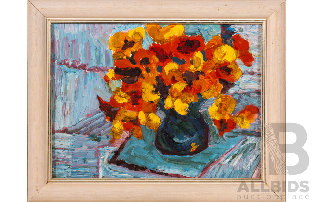 Artist Unknown, (20th Century, Australian), Nasturtiums II, Original Oil on Canvas Board, 39 x 49 cm (frame)