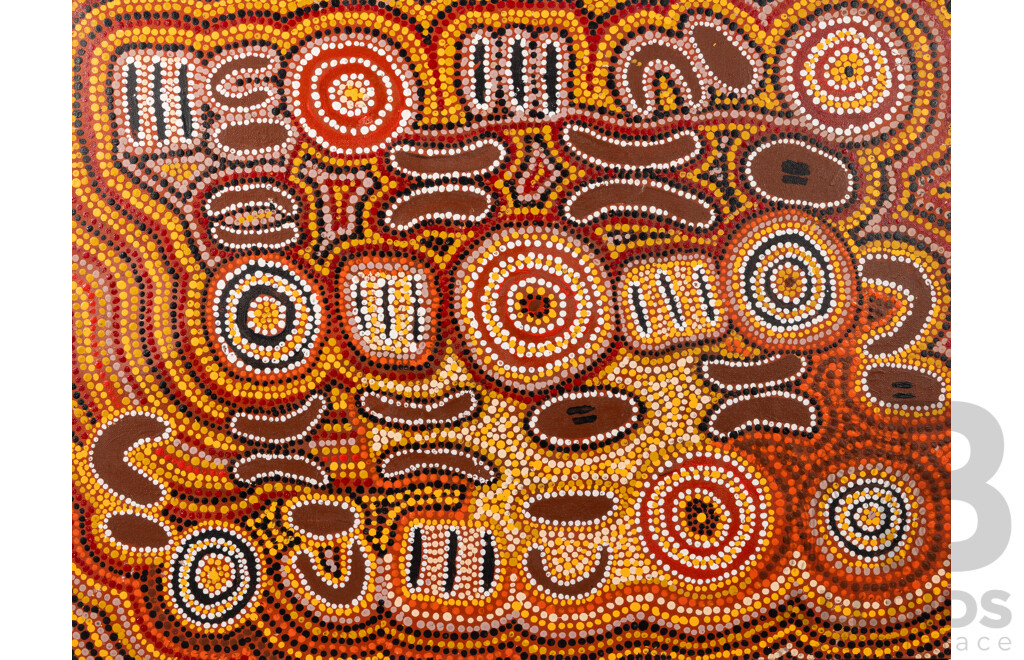 Agnes Dixon (20th Century, Indigenous-Australian), Fathers Dreaming - Bush Potato - (Yarla) Dreaming (1995), Wonderful Original Acrylic on Canvas, 61 x 81 cm