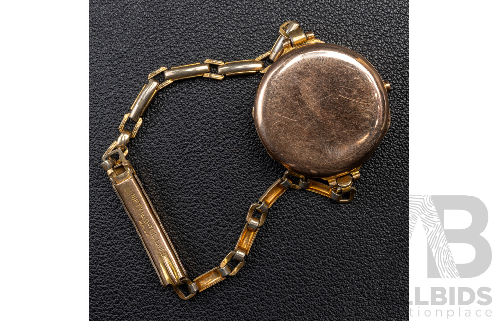 9ct Vintage Watch Casing, Hallmarked R&S 9 .375, 301954, Est. 4.73 Grams with Nifty 9ct Lined Band