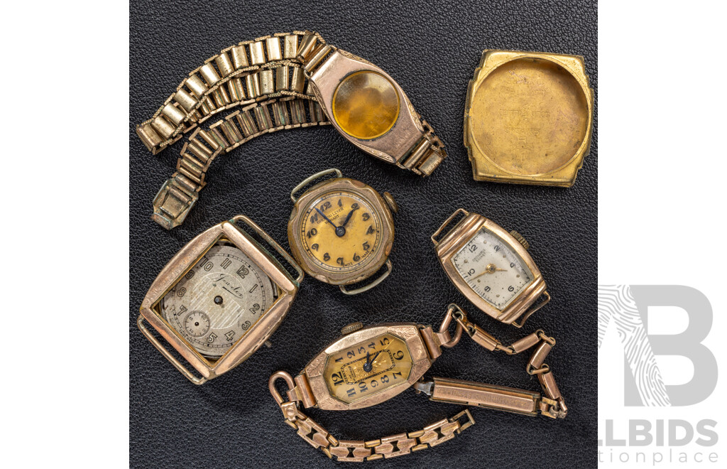 SCRAP - 9ct Lined Watch Parts (6) Assorted Pieces, 59.23 Grams