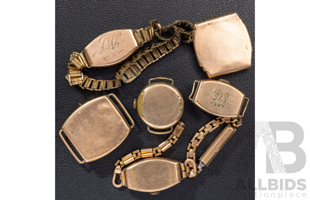 SCRAP - 9ct Lined Watch Parts (6) Assorted Pieces, 59.23 Grams