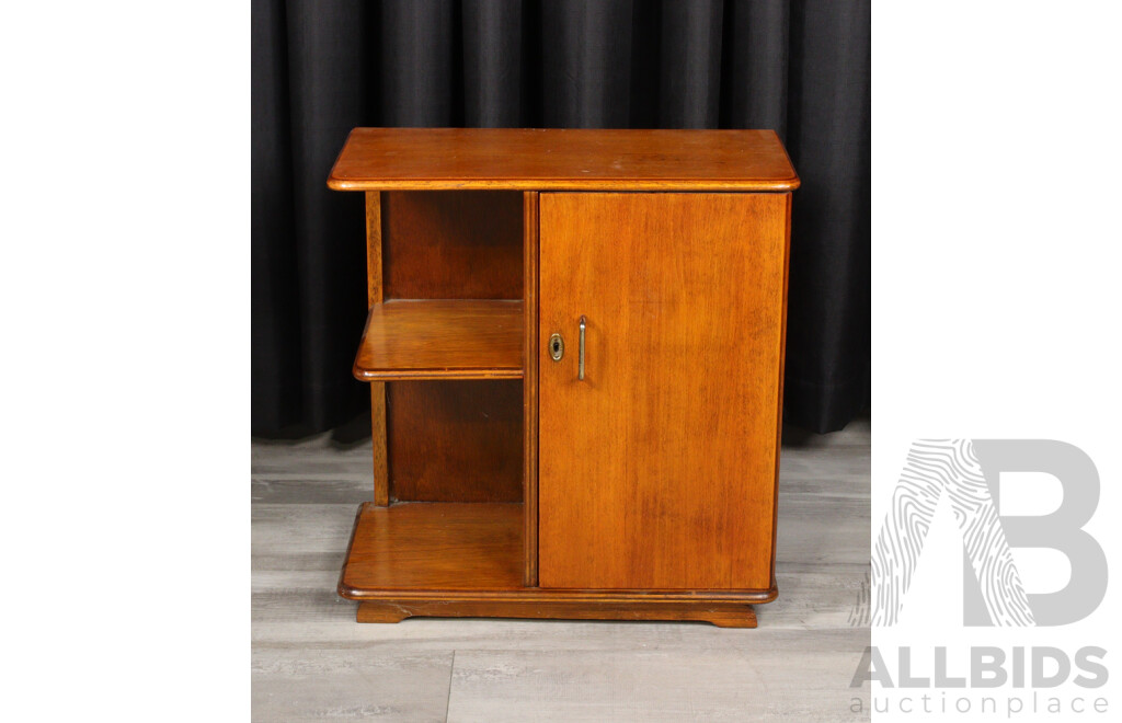 Small Art Deco Oak Cabinet with Open Bookcase End