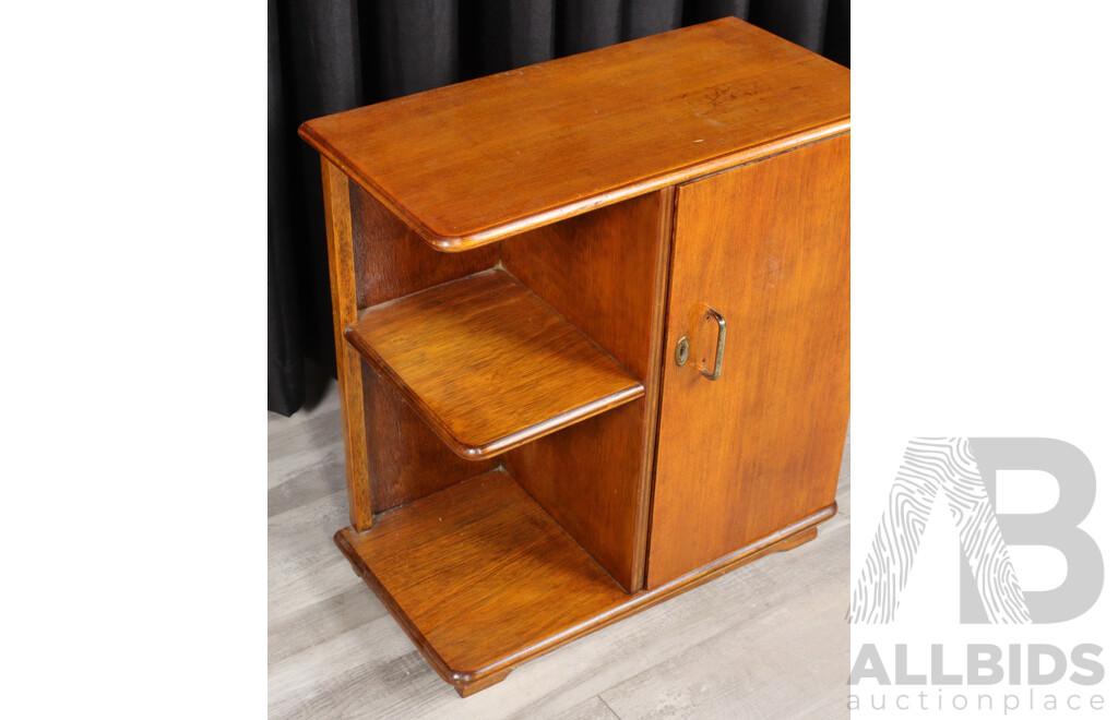 Small Art Deco Oak Cabinet with Open Bookcase End