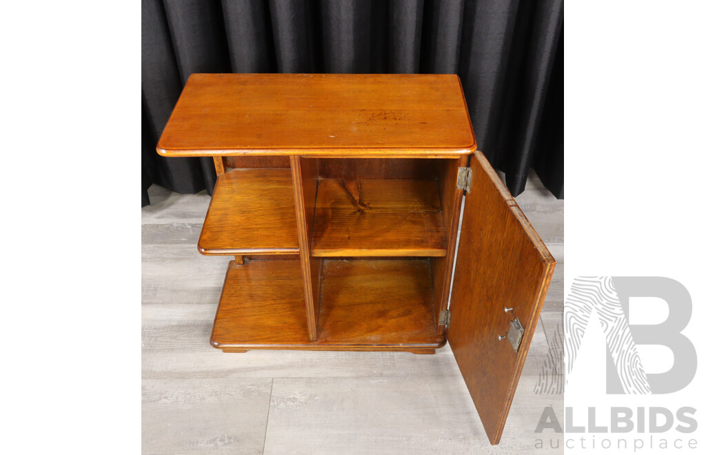 Small Art Deco Oak Cabinet with Open Bookcase End