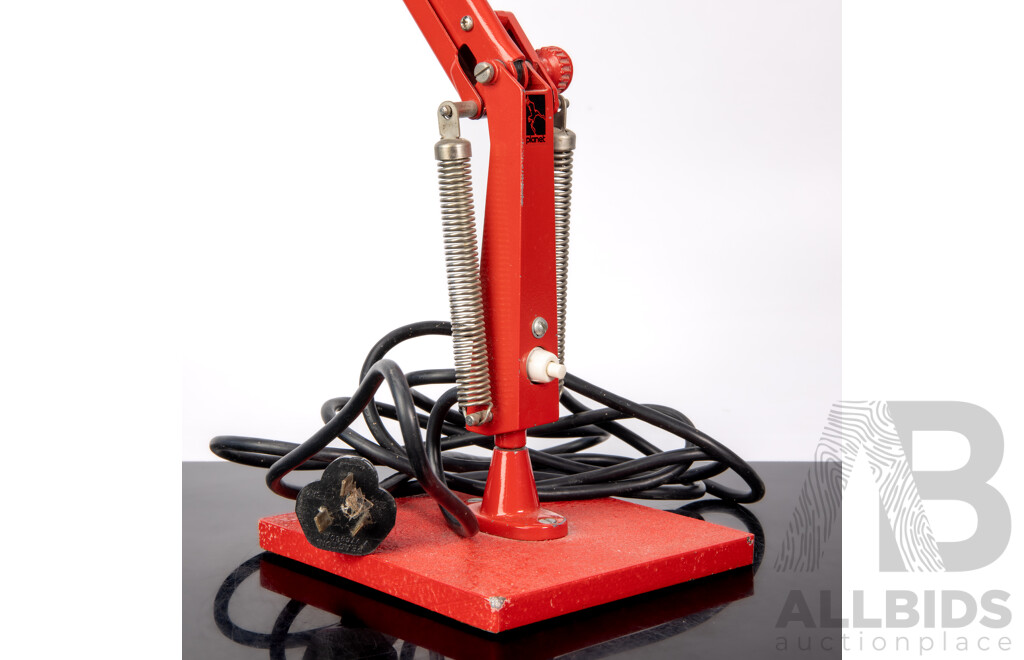 Mid Century Candy Red Studio K Planet Desk Lamp Designed by Bill Iggulden for Planet Lighting