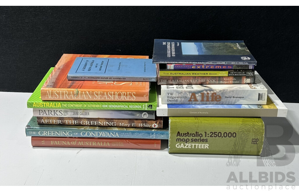 Collection Books Relating to Australian Geological History, Weather & Prehistoric History Including Signed Mary E White the Greening of Gondwana and More