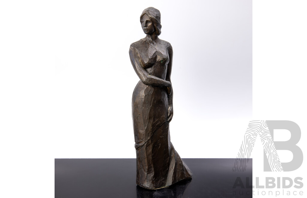 Vintage Solid Cast Bronze Figure of a Lady