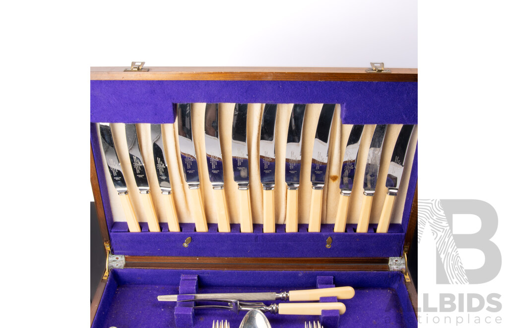 Vintage 43 Piece Silver Pate Flatware Set by Francis Greaves & Sons in Wooden Canteen