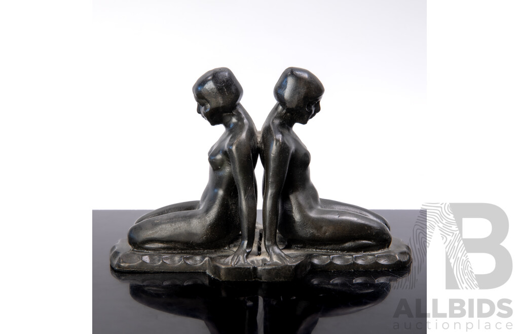 Vintage Hollow Cast Bronze Twin Kneeling Lady Figure