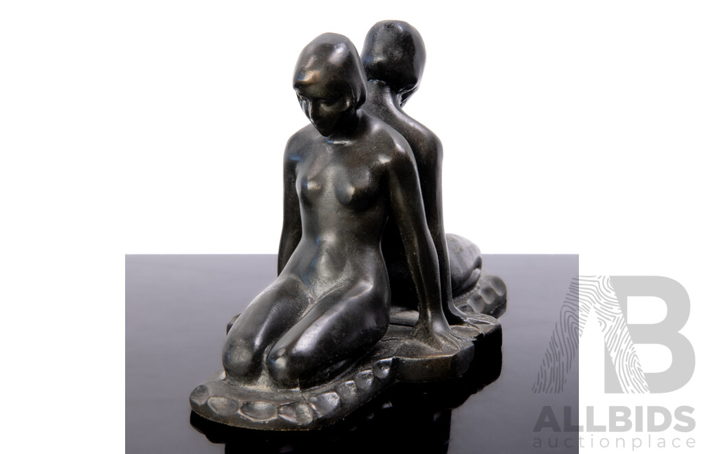 Vintage Hollow Cast Bronze Twin Kneeling Lady Figure