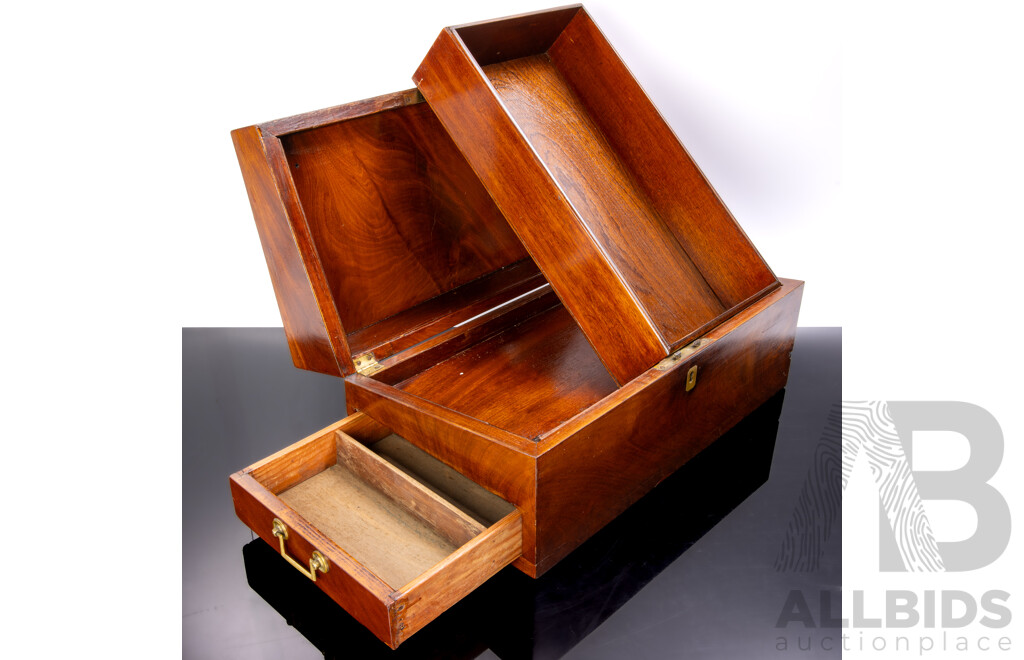 Vintage Mahogany Veneer Document Box with Lift Out Tray and Side Drawer
