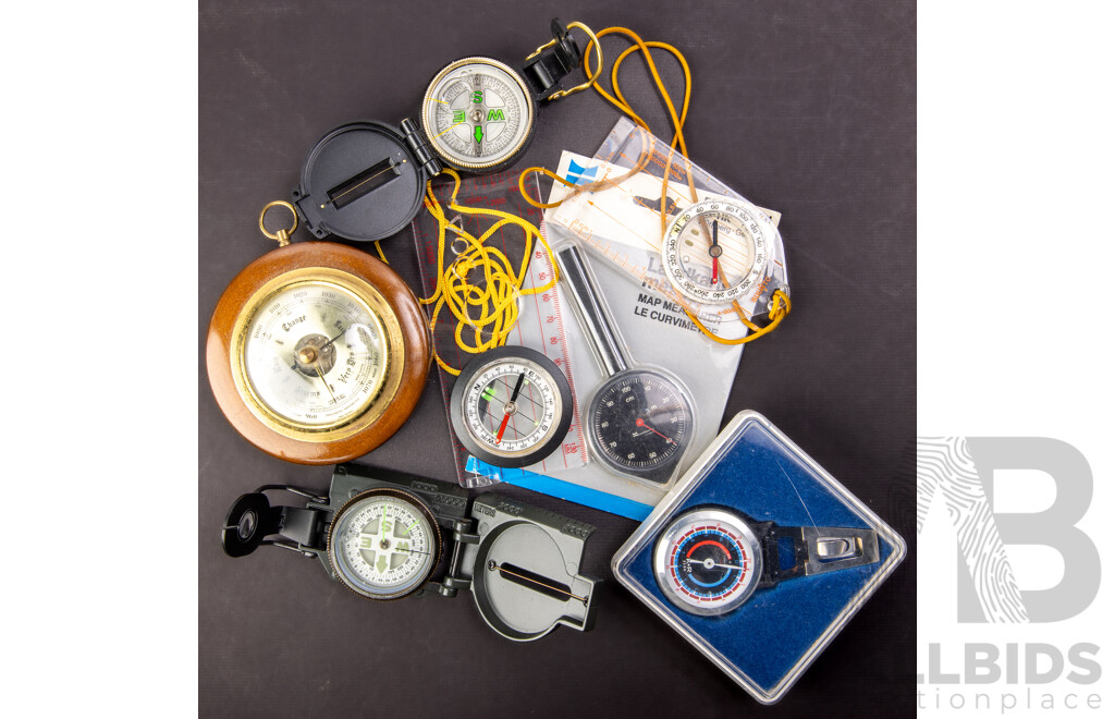 Collection Compasses Along with West German Wall Mounted Barometer