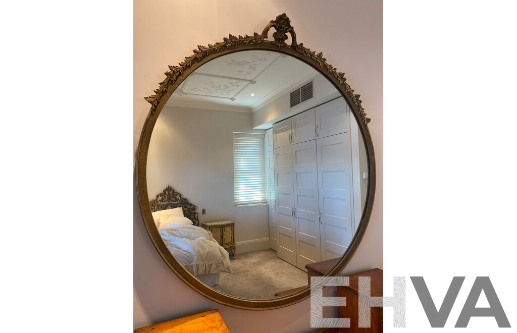 Oversized Gilt Framed Circular Mirror with Wreath Surmount