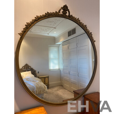 Oversized Gilt Framed Circular Mirror with Wreath Surmount