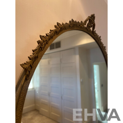Oversized Gilt Framed Circular Mirror with Wreath Surmount