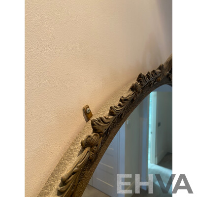 Oversized Gilt Framed Circular Mirror with Wreath Surmount