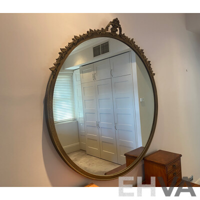 Oversized Gilt Framed Circular Mirror with Wreath Surmount