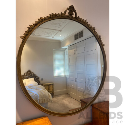 Oversized Gilt Framed Circular Mirror with Wreath Surmount