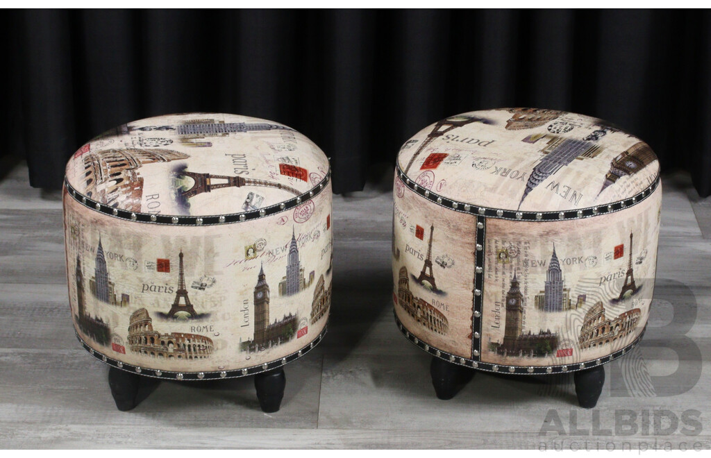 Pair of Modern Faux Leather Ottomans