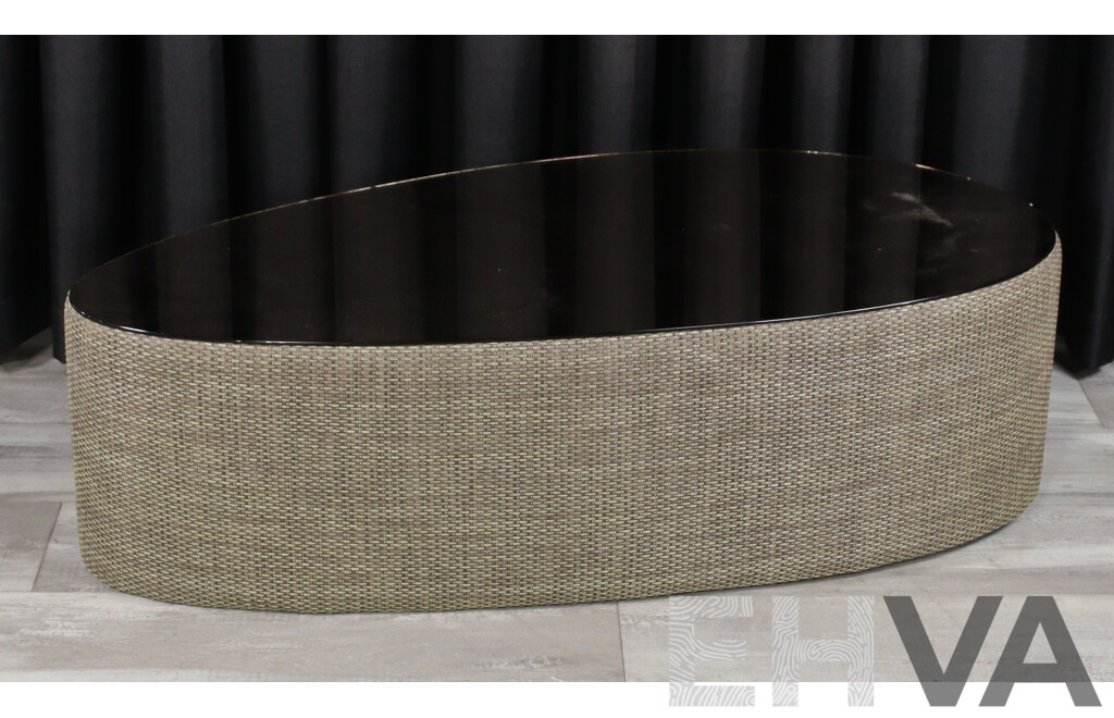 Modern Woven Patio Coffee Table with Mirrored Top