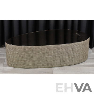 Modern Woven Patio Coffee Table with Mirrored Top