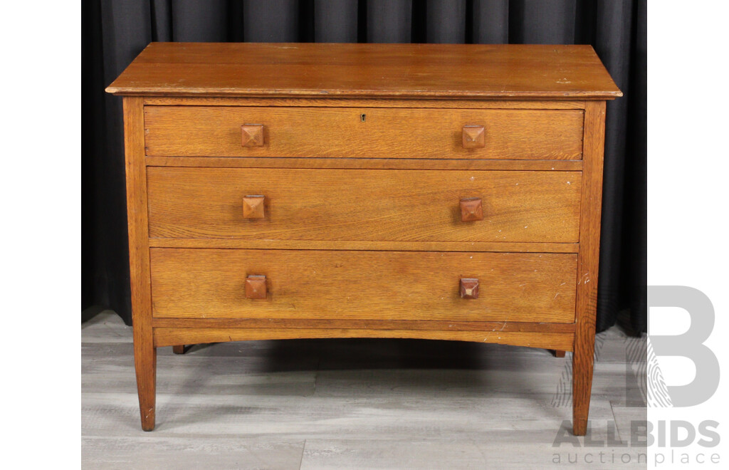 Late Edwardian Elevated Oak Chest of Three Drawers