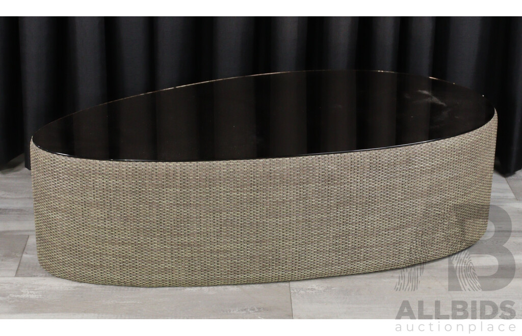 Modern Woven Patio Coffee Table with Mirrored Top
