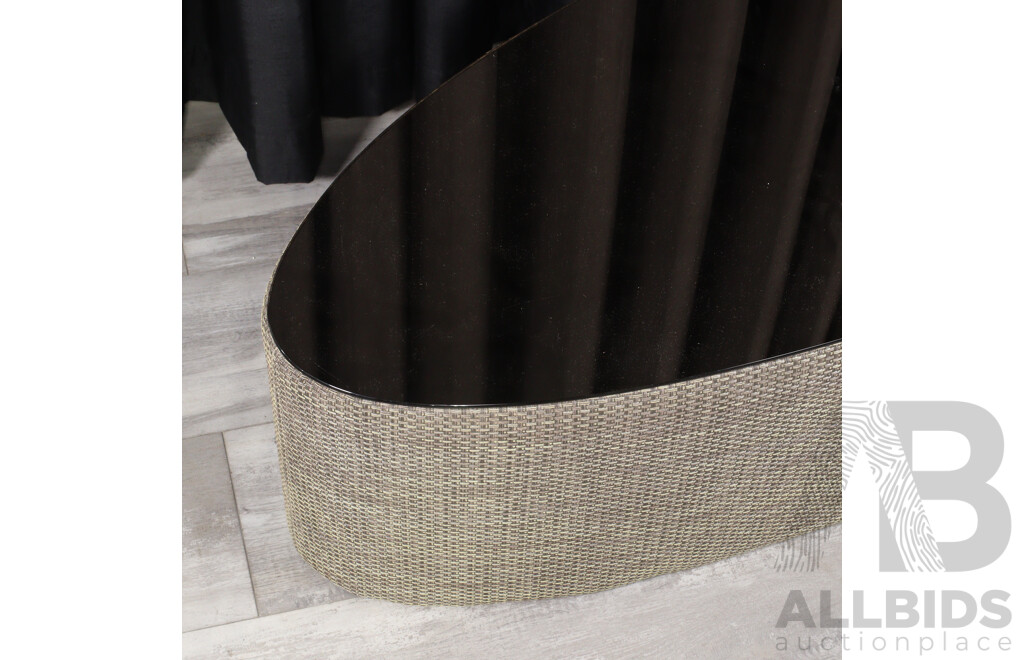 Modern Woven Patio Coffee Table with Mirrored Top