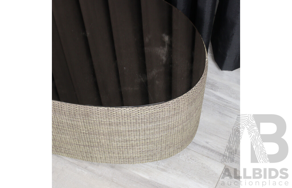 Modern Woven Patio Coffee Table with Mirrored Top