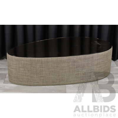 Modern Woven Patio Coffee Table with Mirrored Top