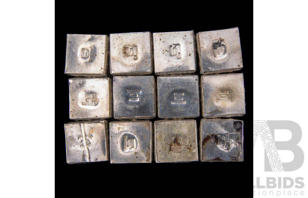 Set Twelve Cambodian .900 Silver Place Card Holders with Repousse Finish