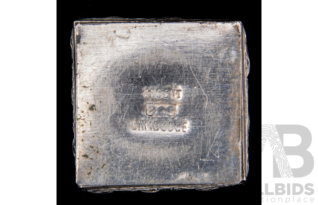 Set Twelve Cambodian .900 Silver Place Card Holders with Repousse Finish