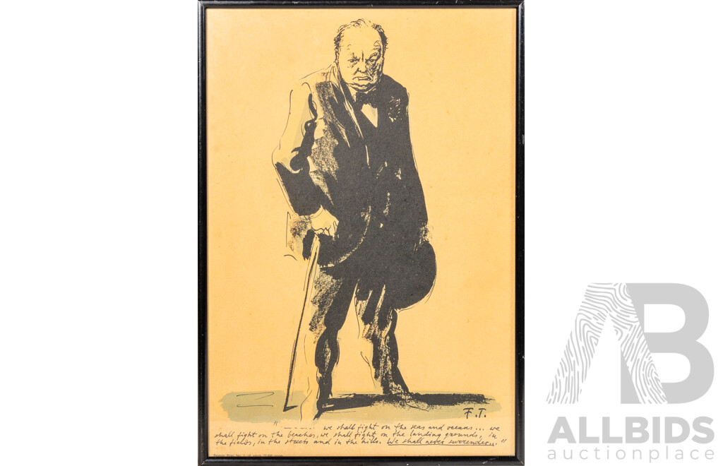 Feliks Topolski, (20th Century, Polish-Born British, 1907-1989), Winston Churchill - We Shall Fight on the Beaches, Editioned Vintage Lithographic Print, 42 x 49 cm (frame)