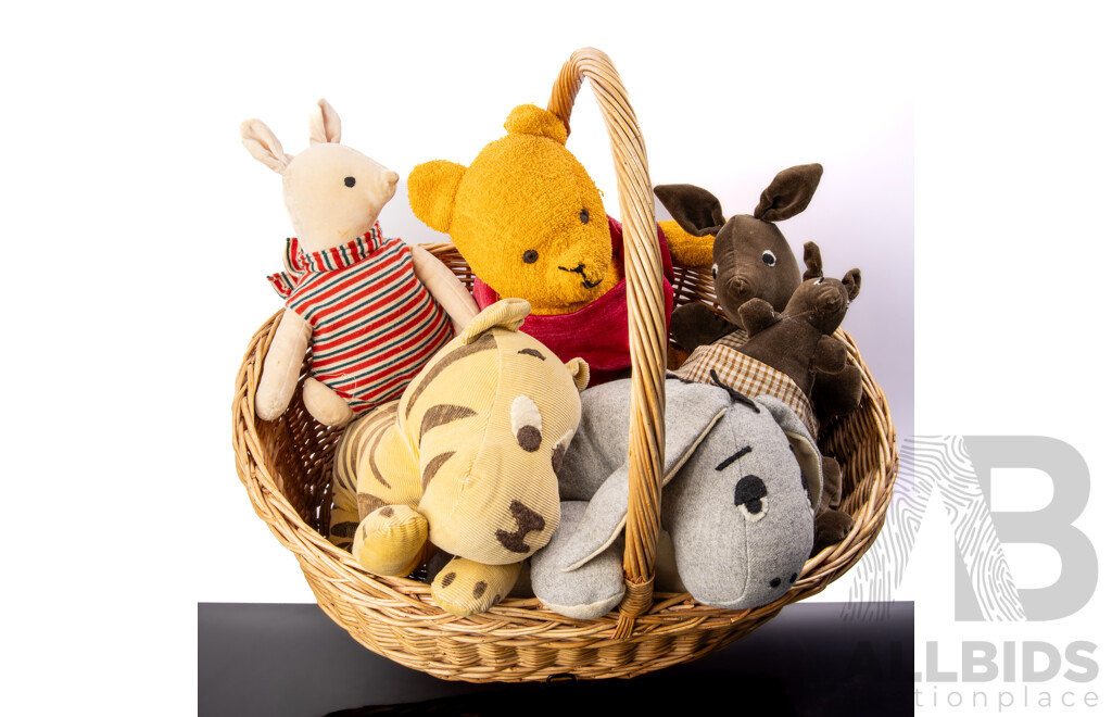 Fantastic Set Local Hand Made Winnie the Pooh Soft Toys Comprising Pooh Bear, Eeyore, Piglet, Kanga, Roo and Tiger