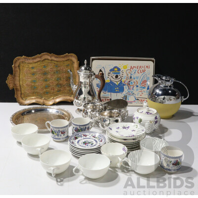 Collection Vintage Items Including Silver Plate, Porcelain, Set Six Retro Ken Done Americas Cup Placemats and More