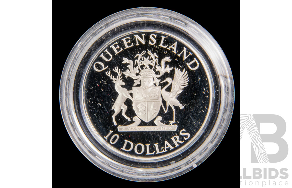 Australian 1989 $10 Proof silver coin, Queensland Anniversary