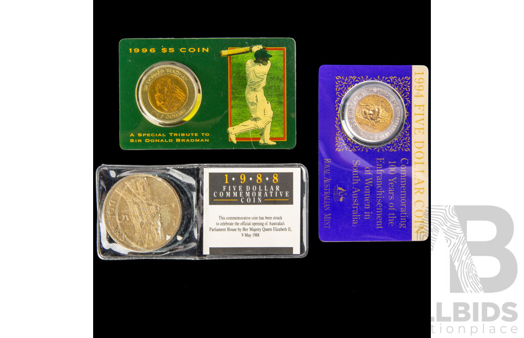Australian Five Dollar Coins 1996 1988 1994