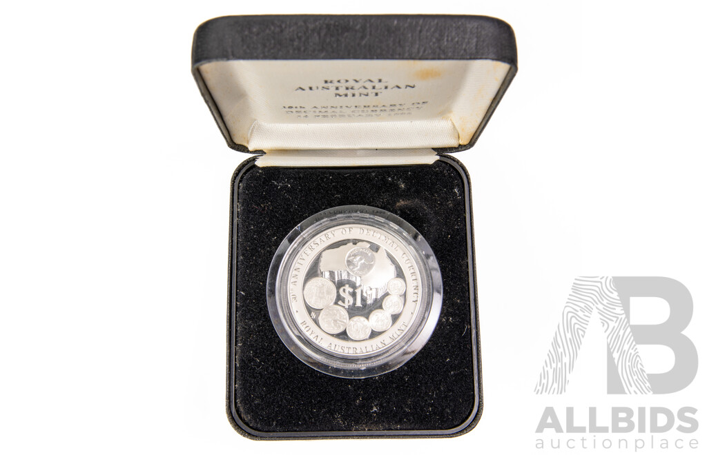 Australian 1996 One Ounce Fine Silver One Dollar Coin. 30 Years Decimal Currency .Number 1186.
