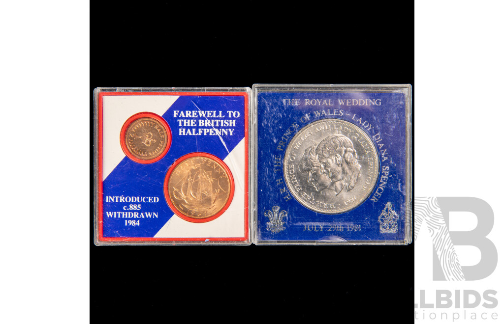 UK1967 Royal Mint Halfpenny and 1981 Royal Wedding 50p Coins.