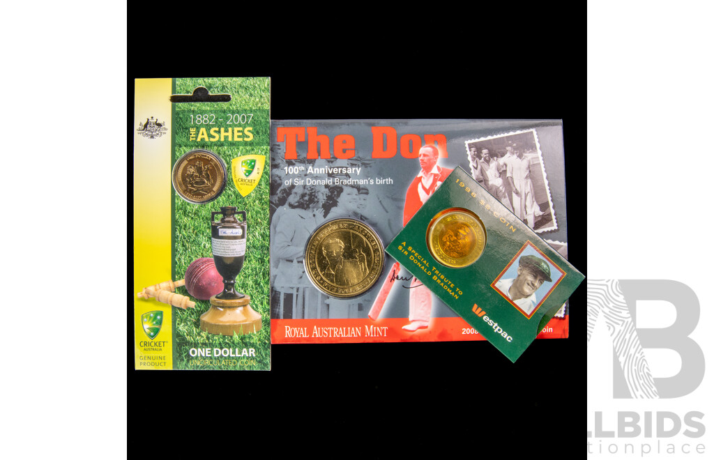Australian 1996 $5 2008 $5 2007 $1 cricket coins.