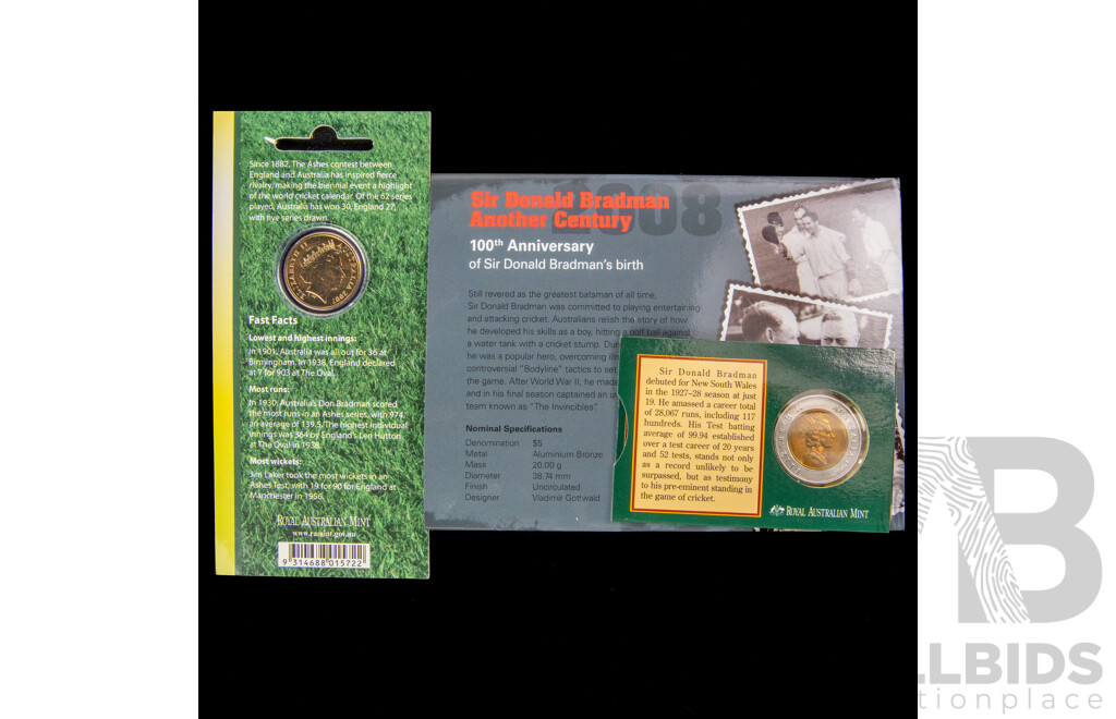 Australian 1996 $5 2008 $5 2007 $1 cricket coins.