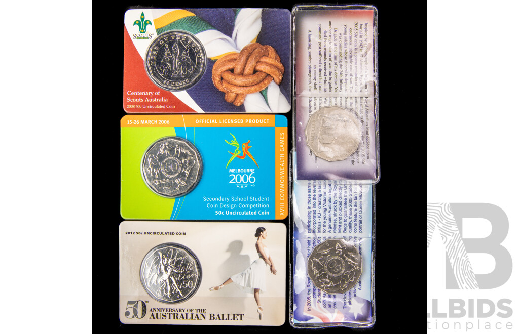 Australian 2005 2005 2006 2008 2012 50c coins