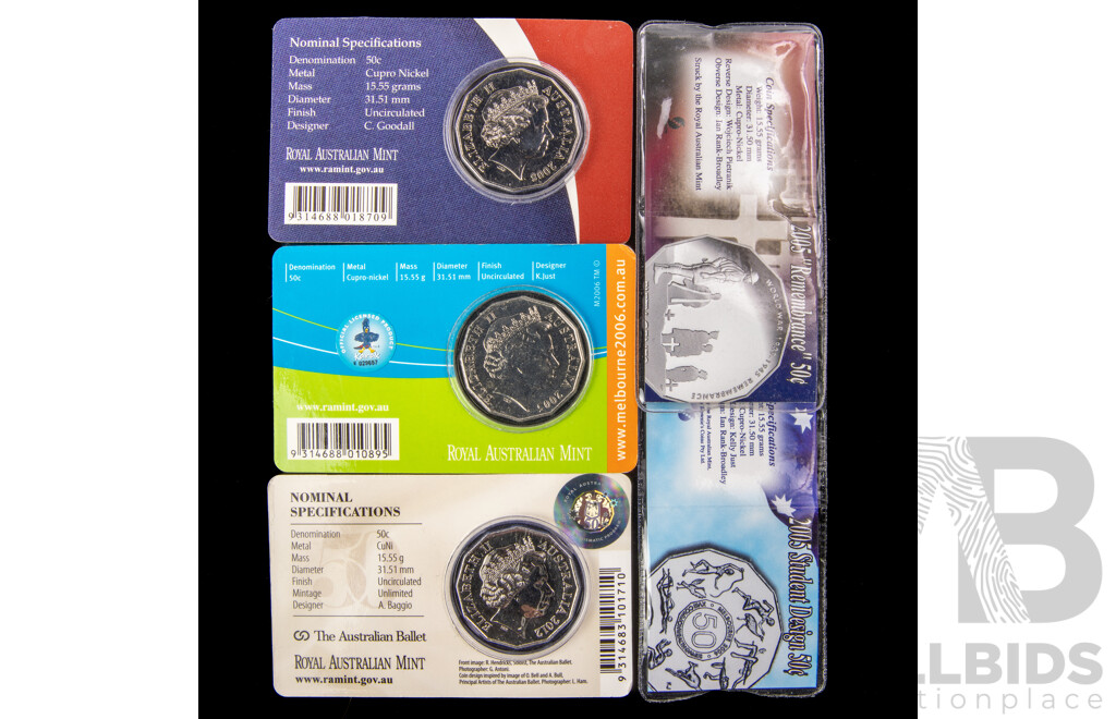 Australian 2005 2005 2006 2008 2012 50c coins