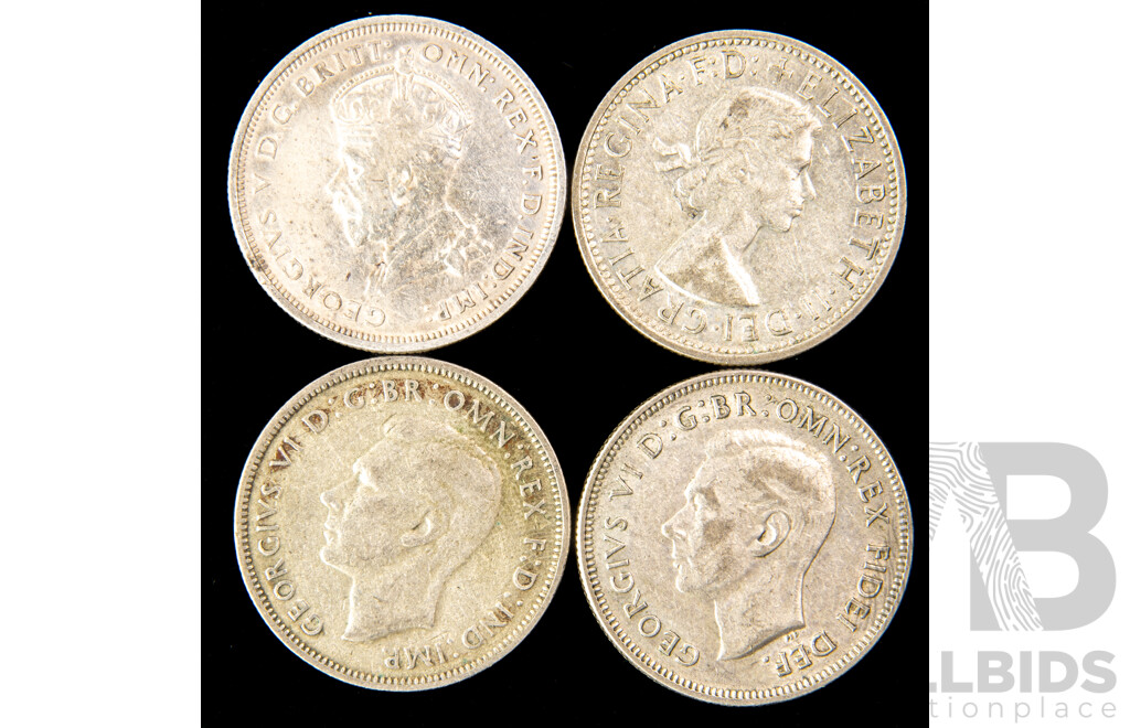 Australian 1927 1951 1954 and 1947 florins.