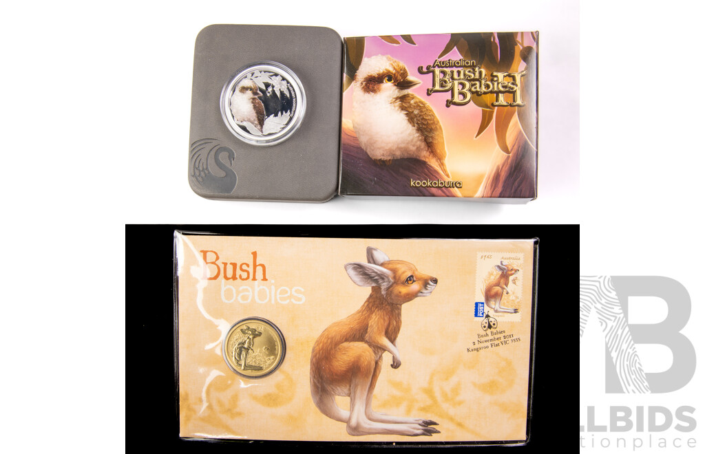 Australian Perth Mint 2012 Kookaburra fine silver 50c coin. 2011 Perth Mint Western Kangaroo $1 coin.